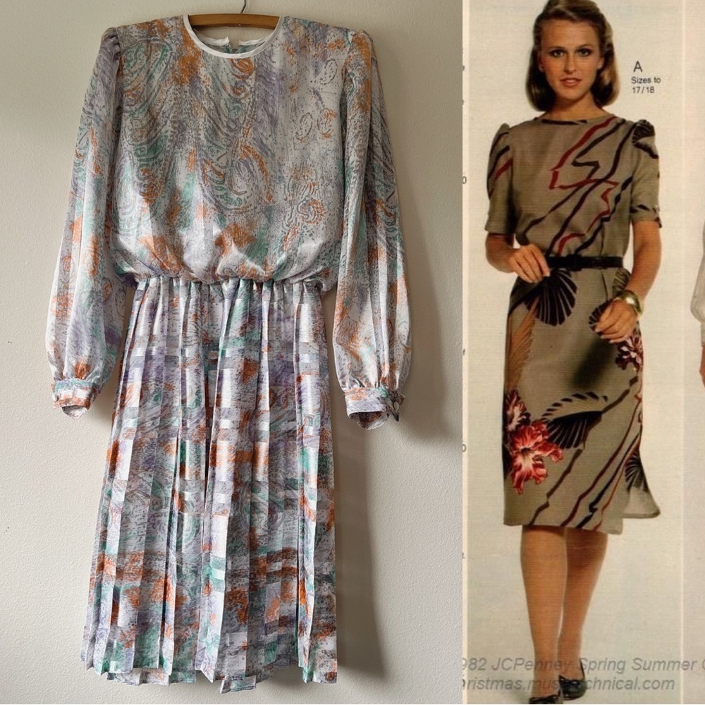 Vintage 80’s shiny career‎ accordion Paisley Dress size 6